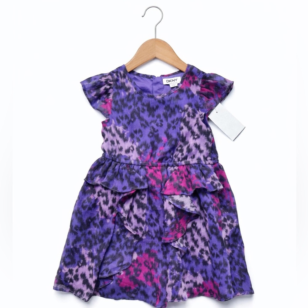 DKNY Purple and Pink Animal Print  Kids Dress. NWT. Size 18 Months. Leopard